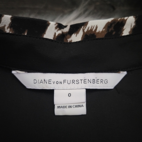 Diane Von Furstenberg DVF Prita Silk Animal Print Long Sleeve Shirtdress Size 0 - Picture 3 of 13
